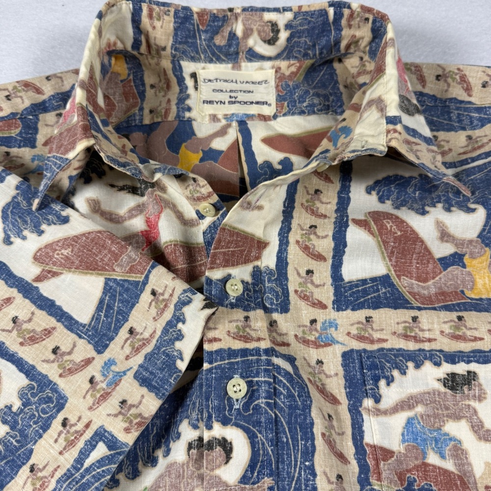 Reyn Spooner Dietrich Varez Vintage Reverse Print Surf Shirt Mens XL Blue Tan - Picture 13 of 14